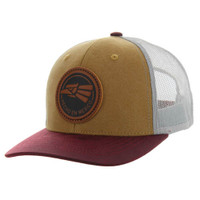 KSM185 HECHO EN MEXICO , CANVAS/OIL  LEATHER TRUCKER - KHAKI/BURGUNDY/GRAY
