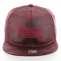 SM1007 USA Flag Snapback Cap (Solid burgundy camo)