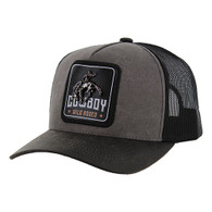 SM142 COWBOY , CANVAS WITH OIL LEATHER TRUCKER - CHARCOAL/BLACK