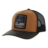 SM142 COWBOY , CANVAS WITH OIL LEATHER TRUCKER - BROWN/BLACK