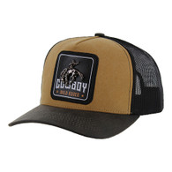 SM142 COWBOY , CANVAS WITH OIL LEATHER TRUCKER - KHAKI/BLACK