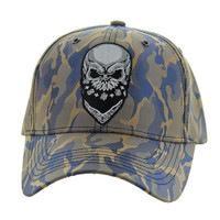 VM587 SKULL NYLON CAMO VELCRO CAP (KHAKI. BLUE)