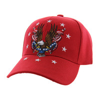 VM086 AMERICAN EAGLE USA FLAG VELCRO CAP (SOLID RED)