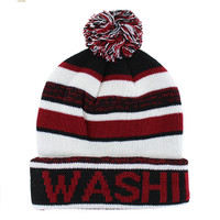 WB069 WASHINGTON STATE POM POM BEANIE (BLACK & BURGUNDY)