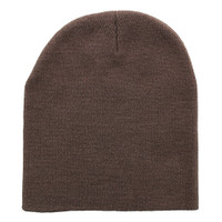 WB090 Plain 8" Short Beanie (Solid Brown )