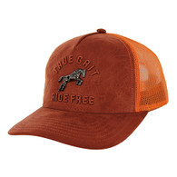 SM323 HORSE TRUE GRIT SUEDE, TRUCKER DOUBLE SNAPBACK-BURNT ORANGE/ORANGE