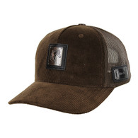 SM327 HORSE CORDUROY, TRUCKER DOUBLE SNAPABCK-BROWN/BROWN
