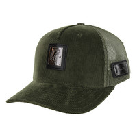 SM327 HORSE CORDUROY, TRUCKER DOUBLE SNAPABCK-OLIVE/OLIVE