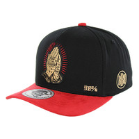 BBB006 REST IN PARADISE SNAPBACK, COTTON WITH SUEDE, BLACK/RED