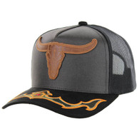 SM170 LONG HORN, OIL LEATHER WITH SUEDE VISOR, TRUCKER,BLACK/BLACK