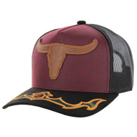 SM170 LONG HORN, OIL LEATHER WITH SUEDE VISOR, TRUCKER,BURGUNDY/BLACK
