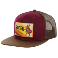 SM226 RODEO, COTTON WITH OIL LEATHER VISOR, TRUCKER-BURGUNDY/BROWN