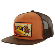 SM226 RODEO, COTTON WITH OIL LEATHER VISOR, TRUCKER-BURNT ORANGE/BROWN