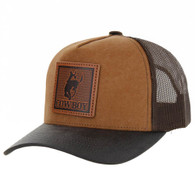 SM264 COWBOY, CANVAS WITH OIL LEATHER VISOR, TRUCKER-BROWN/BROWN