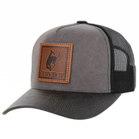 SM264 COWBOY, CANVAS WITH OIL LEATHER VISOR, TRUCKER-CHARCOAL/BLACK