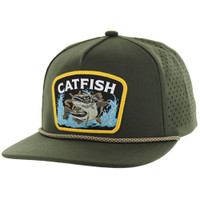 SM308 CATFISH, PERFORATED WITH ROPE, SNAPBACK-OLIVE