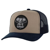 SM104 ELEPHIANT , COTTON/SUEDE TRUCKER - KHAKI/STEEL BLUE/NAVY