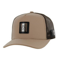 SM327 ROUTE 66 , METAL BADGE , TRUCKER - KHAKI/BROWN