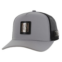 SM327 HORSE , METAL BADGE , TRUCKER - GRAY/BLACK