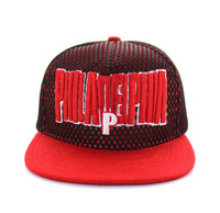 SM033 Philadelphia Hard Mesh Snapback Cap (Black & Red)