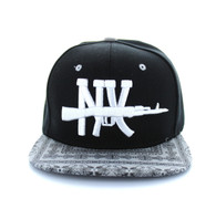 SM267 New York Snapback Cap (Black & Bandana Black)