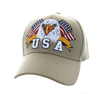 VM449 American USA Eagle Velcro Cap (Solid Khaki)