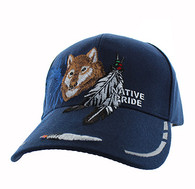 VM117 Native Pride Wolf Feather Velcro Cap (Solid Navy)