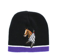 WB050 Feather Horse Short Beanie (Black & Purple)