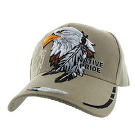 VM149 Native Pride Eagle Feather Velcro Cap (Solid Khaki)