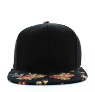 SP018 Blank Cotton Snapback (Black & Black Flower)