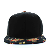 SP018 Blank Cotton Snapback (Black & Black Flower)