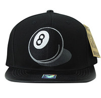 SM412 8 Ball Snapback Cap (Black & Black)
