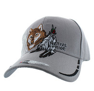 VM117 Native Pride Wolf Feather Velcro Cap (Solid Light Grey)