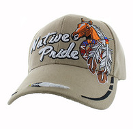 VM291 Native Pride Horse Velcro Cap (Solid Khaki)