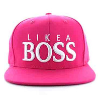 SM356 "LIKE A BOSS " Cotton Snapback (Solid Hot Pink - White)