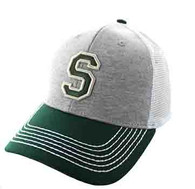 SM900 Solid Letter S Cotton Mesh Trucker Cap (Grey & Dark Green)