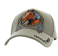 VM445 Native Pride Horse Velcro Cap (Solid Khaki)