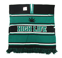 WP010 Winter Marijuana Poncho (Black & Kelly Green)