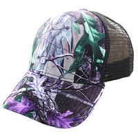 VP022 Blank Mesh Back Trucker Velcro Cap #4 (Hunting Camo & Black)