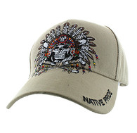VM263 Native Pride Indian Skull Velcro Cap (Solid Khaki)