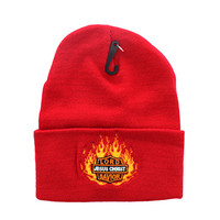 WB040 Jesus Flame Long Beanie (Solid Red)