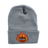 WB040 Jesus Flame Long Beanie (Solid Light Grey)