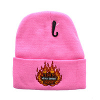WB040 Jesus Flame Long Beanie (Solid Light Pink)
