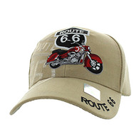 VM086 Route 66 Road Motorcycle Velcro Cap (Solid Khaki)