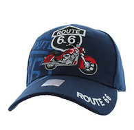 VM086 Route 66 Road Motorcycle Velcro Cap (Solid Navy)