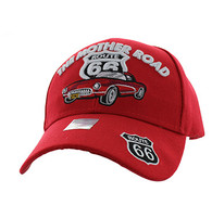 VM200 Route 66 The Mother Road Classic Car Velcro Cap (Solid Red)
