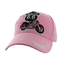 VM086 Route 66 Road Motorcycle Velcro Cap (Solid Light Pink)