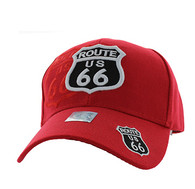 VM387 Route 66 Road Shield Velcro Cap (Solid Red)