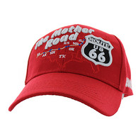 VM397 Route 66 Road Front Map Velcro Cap (Solid Red)