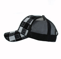 VP269 Blank Plain Mesh Trucker Baseball Cap Hat (Black Checker & Black)